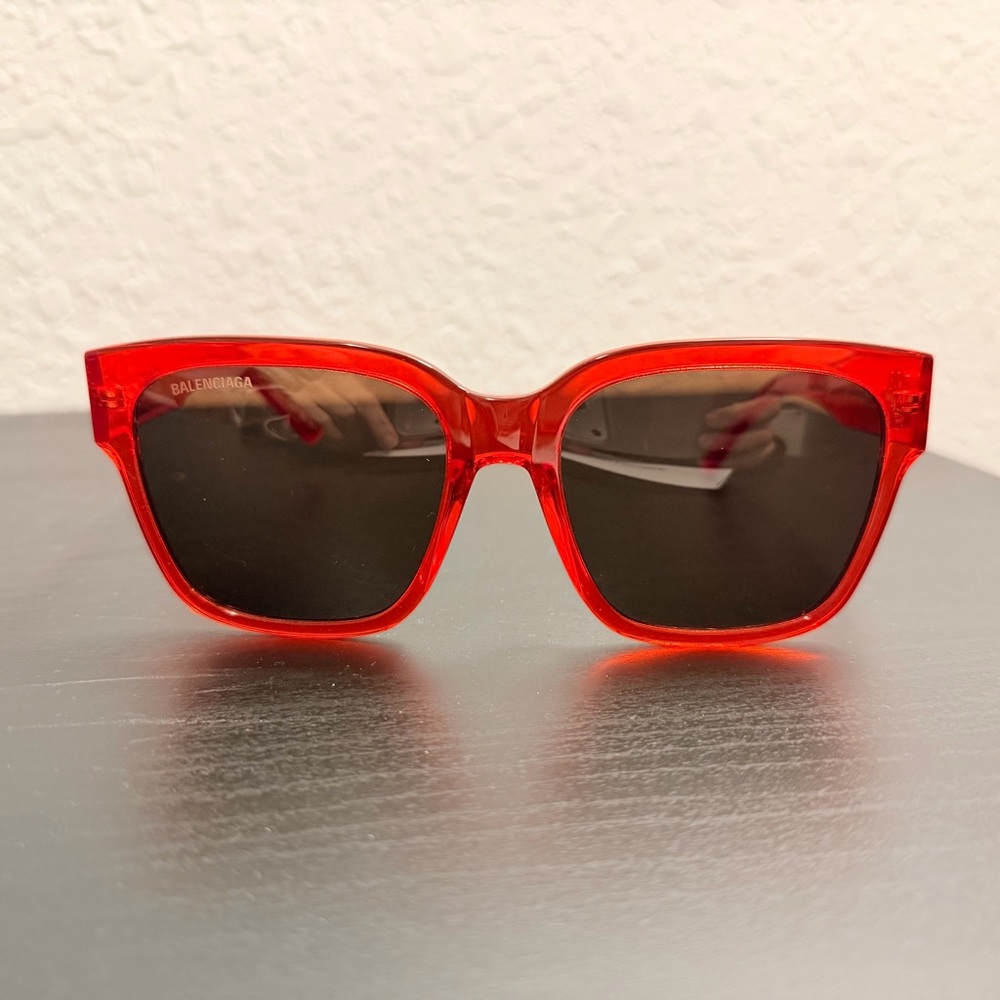Balenciaga Flat Square Sunglasses in Shiny Transparent Red